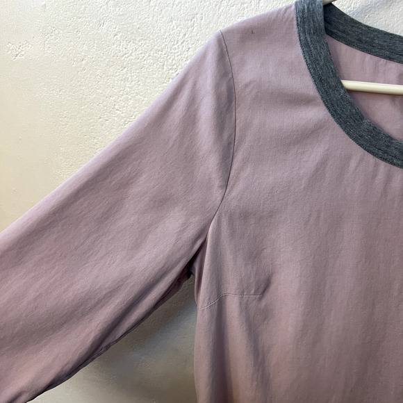 SOFT SURROUNDINGS Light Purple Silk Blouse 3/4 Sleeve Gray Trim Keyhole Medium - Picture 4 of 6